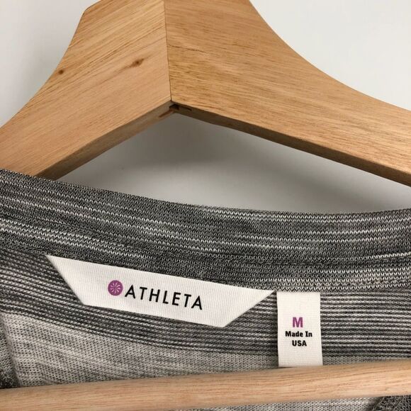 Athleta Coronado Tank Top Womens Medium Grey Heather High Low Stripes Racerback - Picture 2 of 8